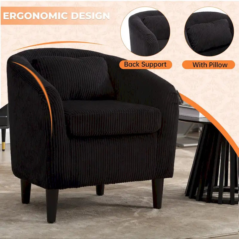 Fauteuil simple en velours côtelé, style Mid-Century, 1 place – Bleu marine / Noir / Camel / Beige / Gris foncé / Émeraude