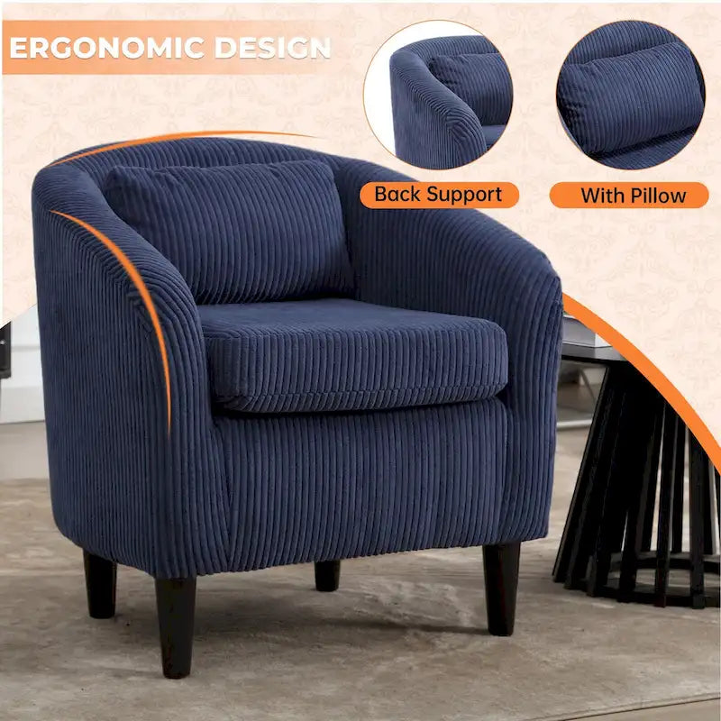 Fauteuil simple en velours côtelé, style Mid-Century, 1 place – Bleu marine / Noir / Camel / Beige / Gris foncé / Émeraude
