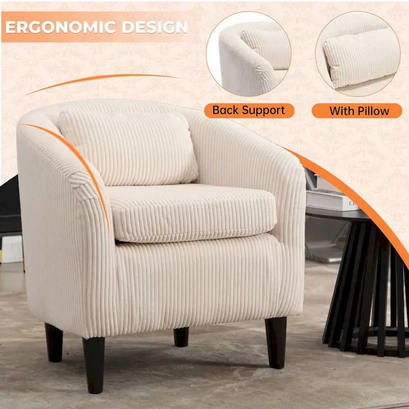 Fauteuil simple en velours côtelé, style Mid-Century, 1 place – Bleu marine / Noir / Camel / Beige / Gris foncé / Émeraude